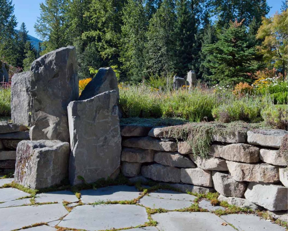 Fitzsimmons boulder feature stone wall patio